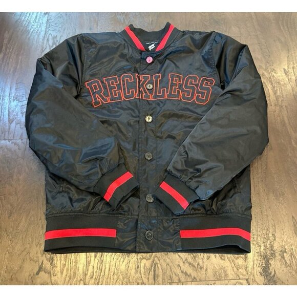 Young & Reckless Jacket Mens Large Black Satin Varsity Game Time Baseball - Picture 1 of 4